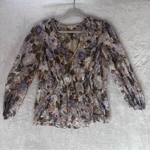 Rebecca Taylor Silk Floral size 6 M V-Neck Blouse